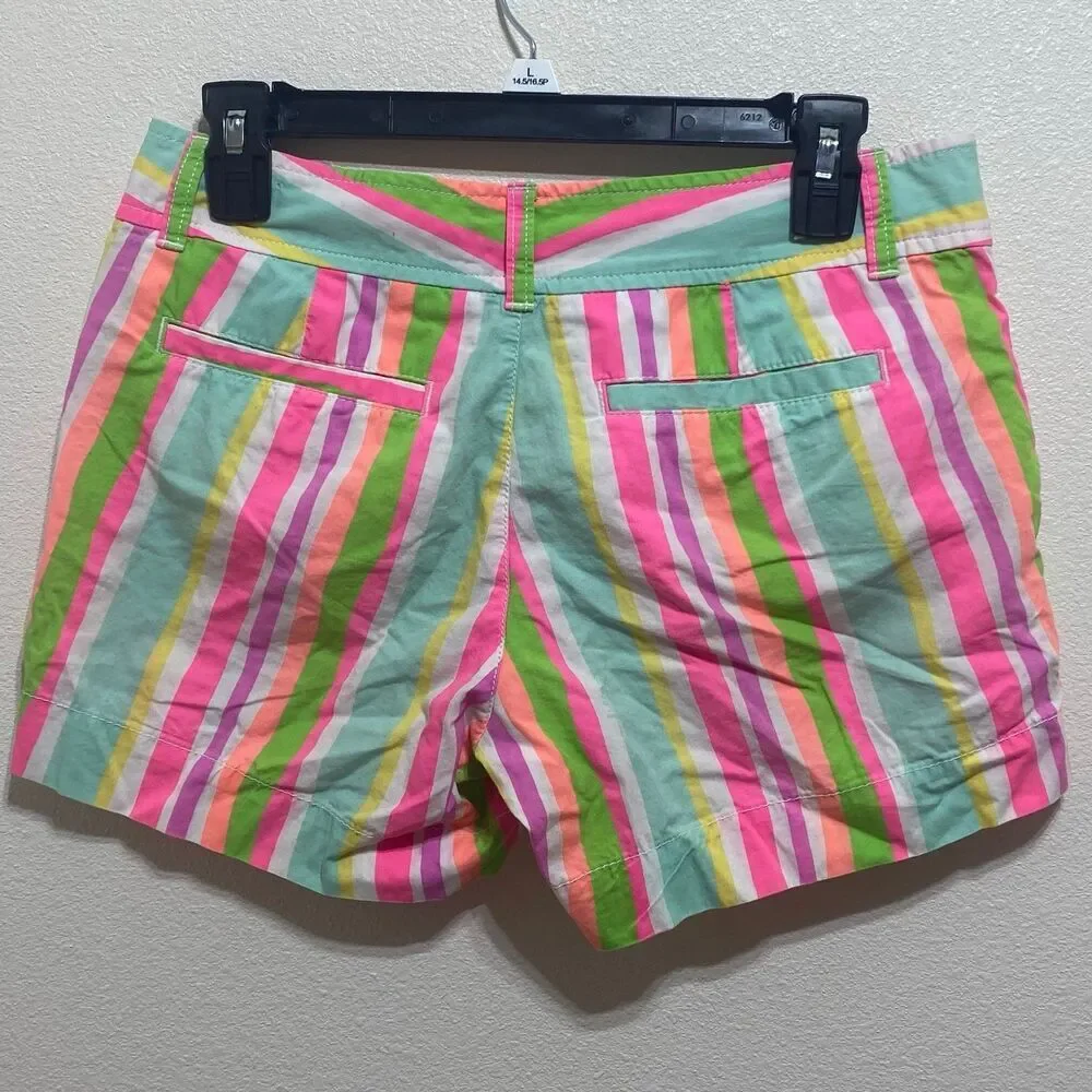 Lilly Pulitzer Callahan Cotton Stripe Neon Rainbow Shorts Women's Size 2